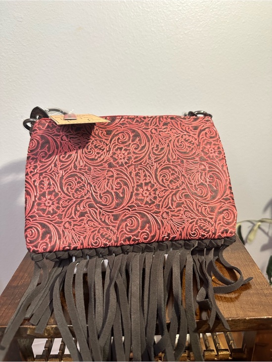 Handbags - Justin Boots fringe wristlet shoulder bag convertible nwt red and brown